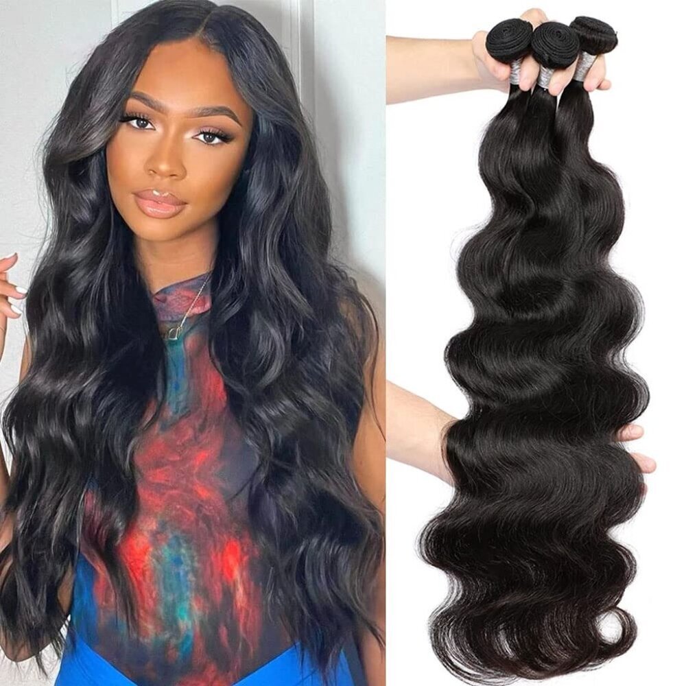 Brazilian Body Wave Human Hair Bundles 20 22 24 Inch Virgin Natural Black